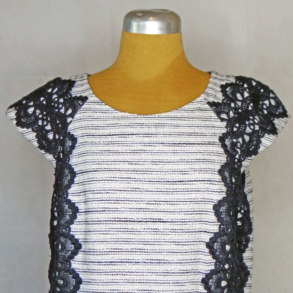 Antonio Melani Navy Blue & White Wendy Lace Overlay Sheath Dress Tweed Size 14 - Picture 3 of 11